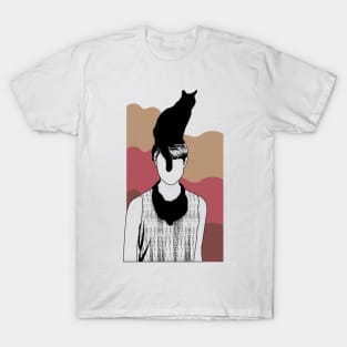 Cat sitting on a girl head T-Shirt